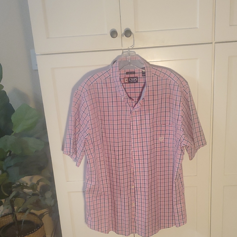 Chaps Men's Pink Black and Blue Checkered Shirt